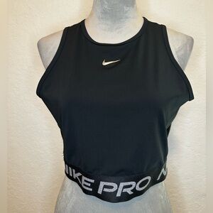 Nike Pro Dri-FIT Cropped Sparkle Training Tank Black Logo Band Athletic Women L